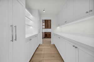 Hallway with light wood-type flooring