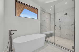 Bathroom with plus walk in shower