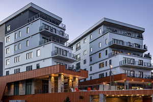 View of outdoor building at dusk