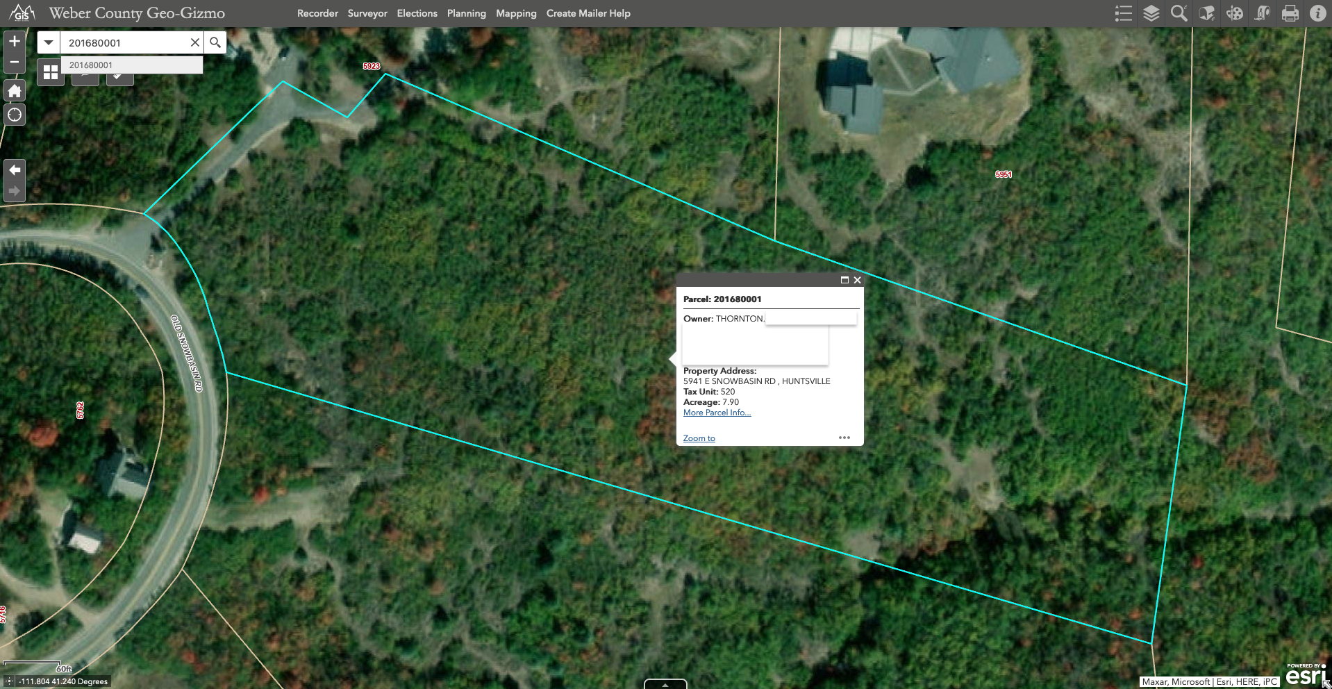 Screenshot from Weber County Geo-Gizmo.