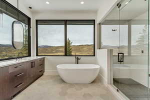 Primary bathroom with mountain views