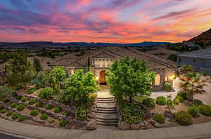 Mediterranean / spanish home with a mountain view and stairs