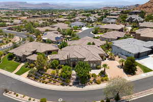 Aerial perspective of suburban area featuring mountains
