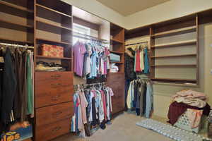 Walk in closet featuring carpet flooring