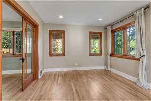 French doors provide privacy between the living room and breakfast nook