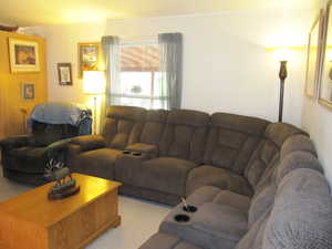 Living room with carpet and natural light