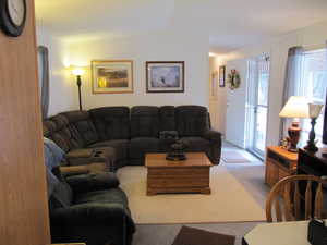 Living room featuring vaulted ceiling