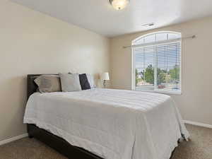 Bedroom with carpet and natural light