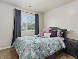 Bedroom with carpet and natural light