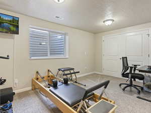 Workout area with carpet and TV