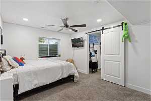 Downstairs carpeted room offers homes 2nd walk-in closet.