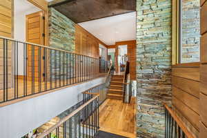 Staircase with hardwood flooring