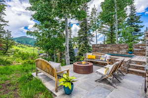 View of terrace with fire pit