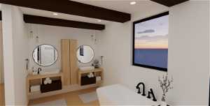 Bathroom featuring a bathing tub, hardwood / wood-style flooring, and dual bowl vanity - RENDERING