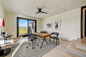 Home office featuring light hardwood / wood-style flooring