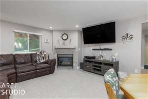 Basement family room with fireplace