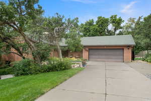 View of front facade with garage and a front lawn