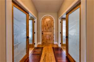 View of wood floored entrance foyer