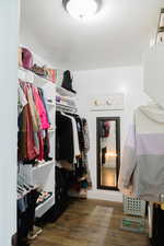 Walk in closet featuring hardwood flooring