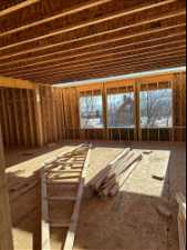 Framing, angle of family room and dining room. Kitchen is to the left.
