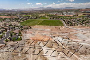 Drone / aerial view with a mountain view