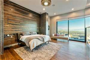 Bedroom with light hardwood floors