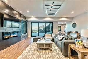 Living room with light hardwood flooring