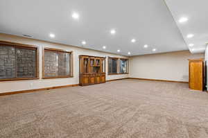 Interior space with light colored carpet