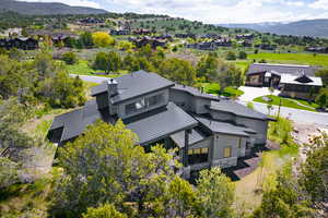 Drone / aerial view with a mountain view