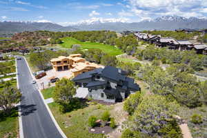 Drone / aerial view with a mountain view