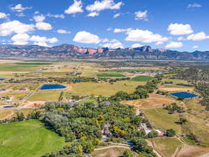 Aerial view with a mountain view and a rural view