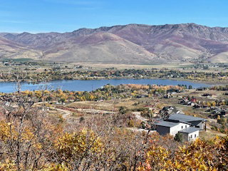 Mountain view featuring a water view