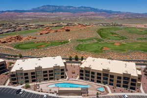 Aerial view featuring a mountain view