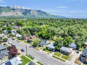 Aerial view featuring a mountain view