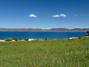 Water view with a mountain view