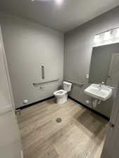 Bathroom featuring toilet, sink, and hardwood / wood-style floors