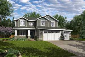 Craftsman-style home featuring a garage, a front lawn, and covered porch