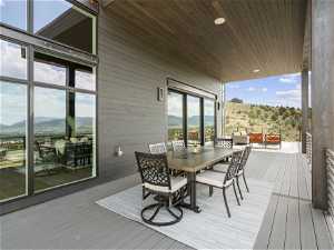 Deck featuring a mountain view