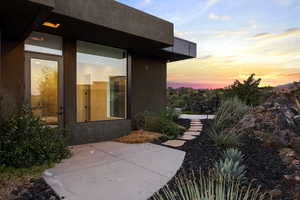 View of patio terrace at dusk