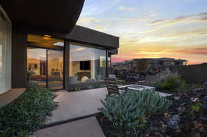 View of patio terrace at dusk