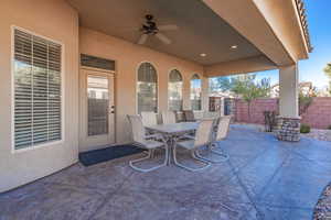 View of patio with ceiling fan