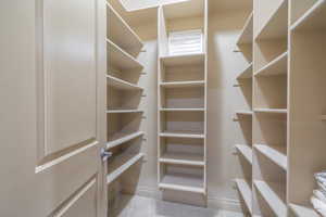 Walk in closet with light carpet