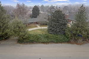 Overhead shot of front of house.