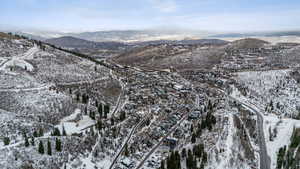 Snowy aerial view walk to Main Street and Skiing