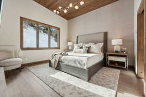 Grand Master Suite with vaulted ceilings and fireplace