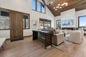 Vaulted tongue and groove wood ceilings in the Great Room