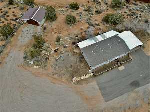 Aerial of house and garage.