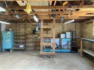 Garage has storage and electricity