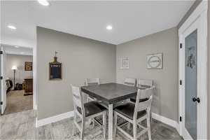 Dining nook near large pantry.