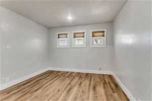 Empty room with light hardwood / wood-style floors and plenty of natural light